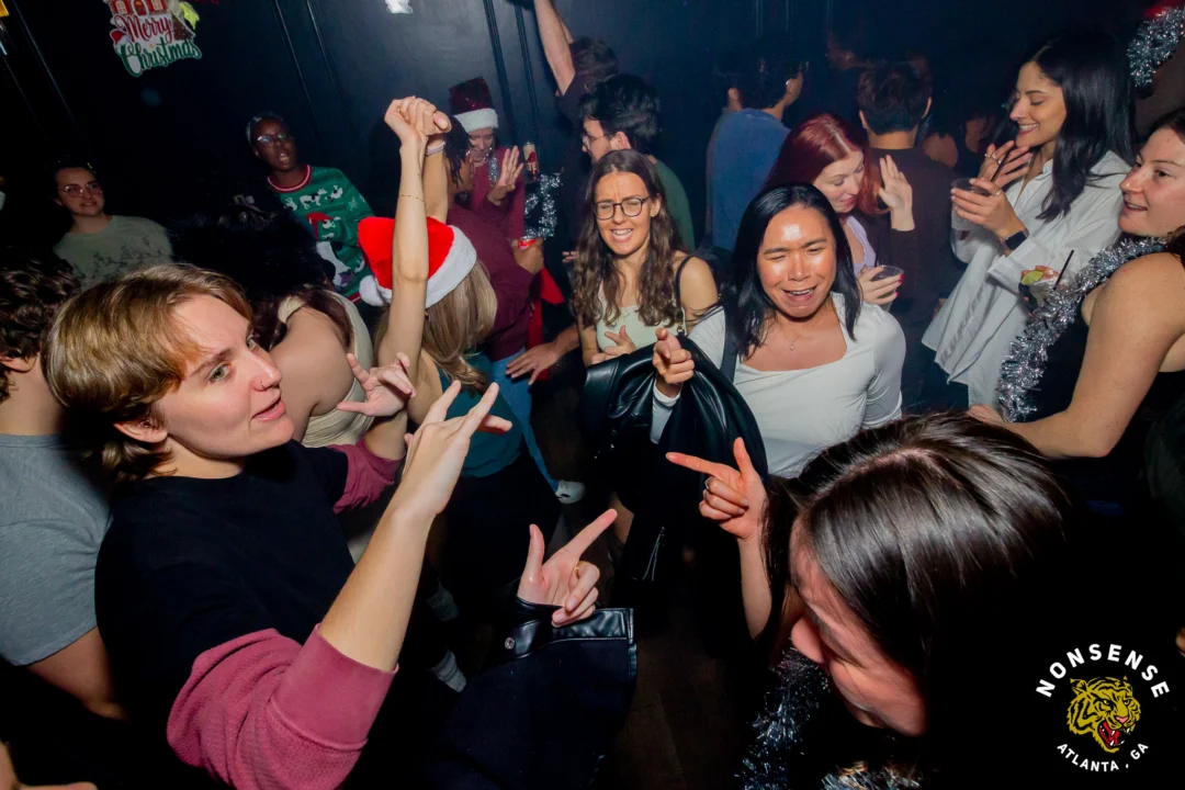 Nonsense Christmas 2025 - Kimber was the DJ - Scott was Santa - Madison was the Grumpy Elf - Photo by @hellacurious