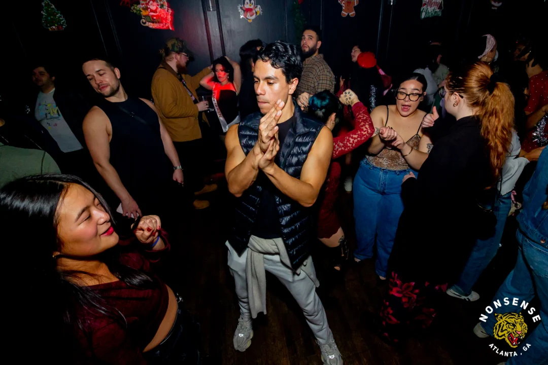 Nonsense Christmas 2025 - Kimber was the DJ - Scott was Santa - Madison was the Grumpy Elf - Photo by @hellacurious