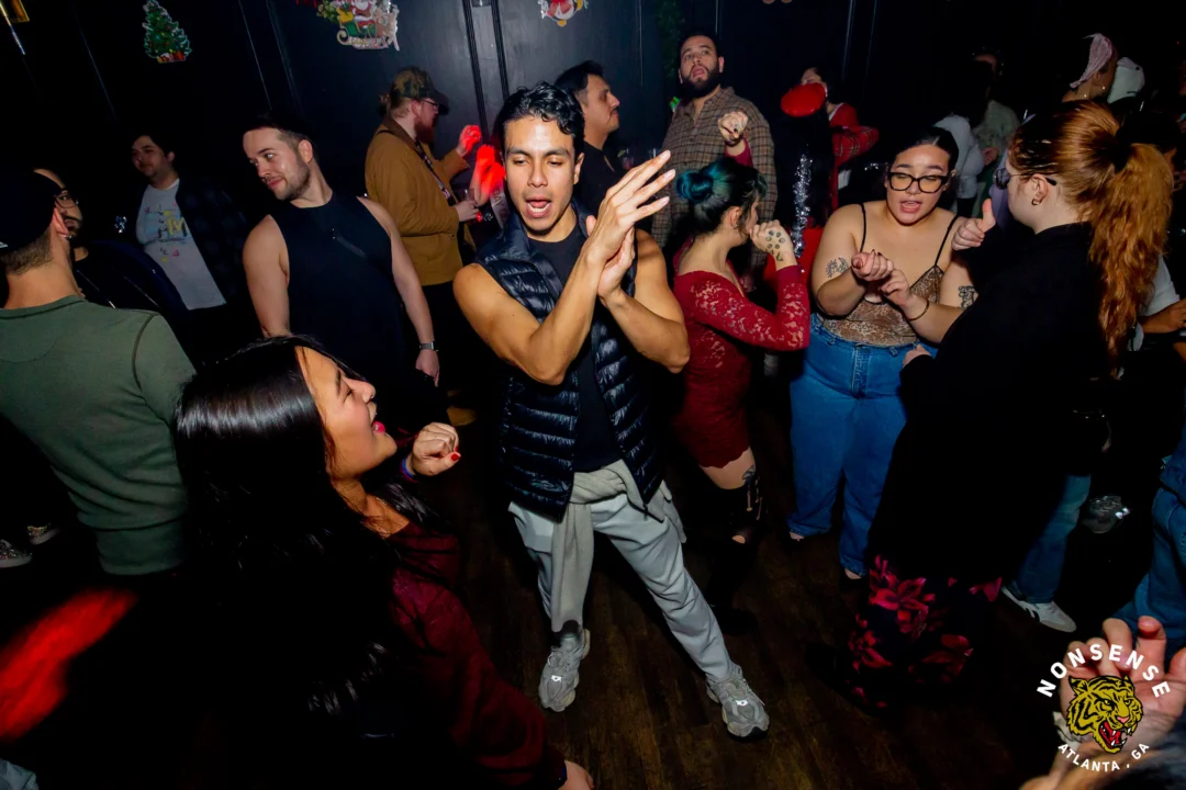 Nonsense Christmas 2025 - Kimber was the DJ - Scott was Santa - Madison was the Grumpy Elf - Photo by @hellacurious