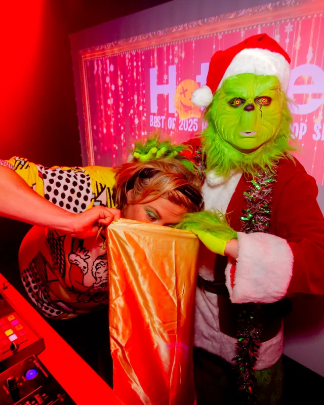 Nonsense Christmas 2025 - Kimber was the DJ - Scott was Santa - Madison was the Grumpy Elf - Photo by @hellacurious