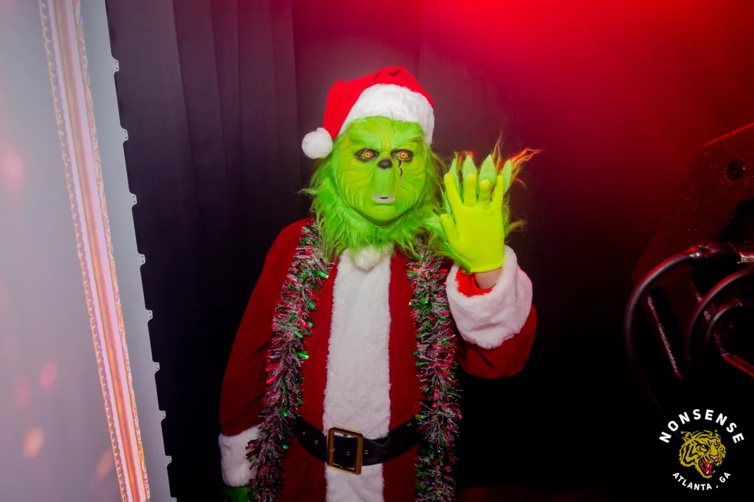 Nonsense Christmas 2025 - Kimber was the DJ - Scott was Santa - Madison was the Grumpy Elf - Photo by @hellacurious
