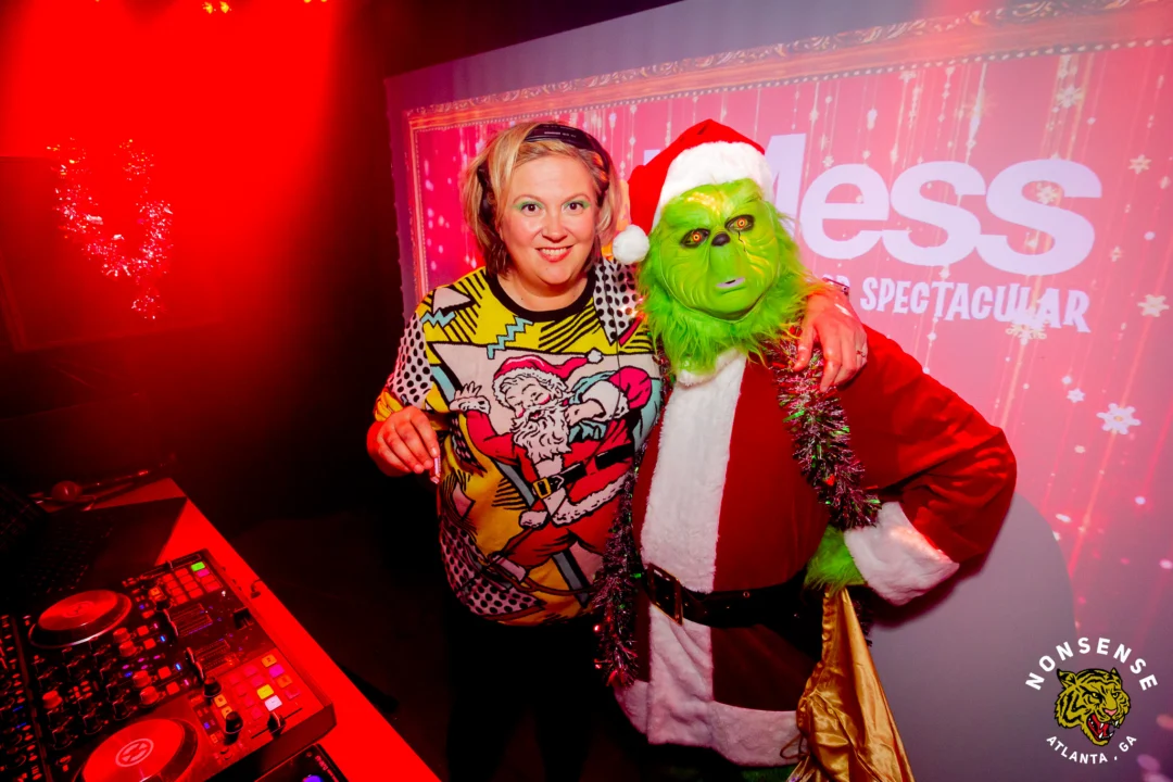 Nonsense Christmas 2025 - Kimber was the DJ - Scott was Santa - Madison was the Grumpy Elf - Photo by @hellacurious