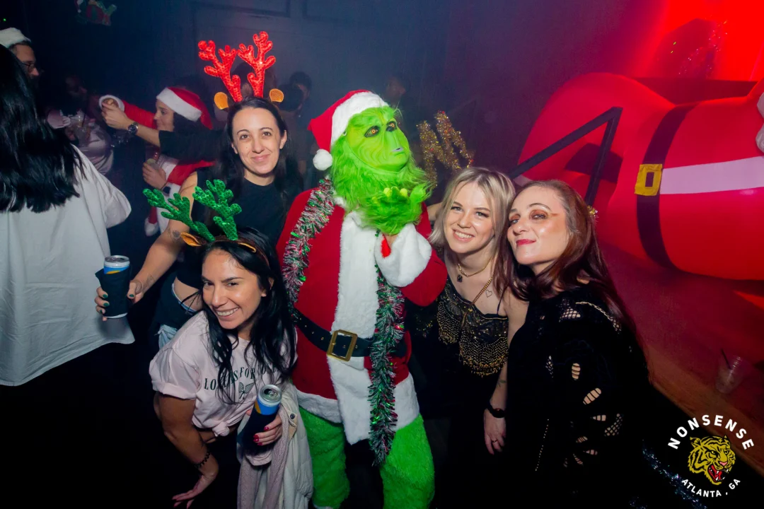 Nonsense Christmas 2025 - Kimber was the DJ - Scott was Santa - Madison was the Grumpy Elf - Photo by @hellacurious