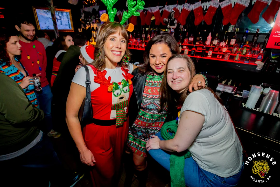 Nonsense Christmas 2025 - Kimber was the DJ - Scott was Santa - Madison was the Grumpy Elf - Photo by @hellacurious