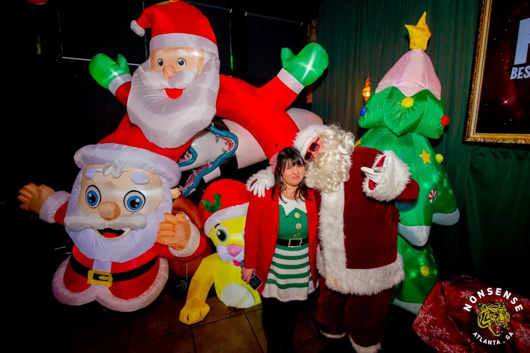 Nonsense Christmas 2025 - Kimber was the DJ - Scott was Santa - Madison was the Grumpy Elf - Photo by @hellacurious