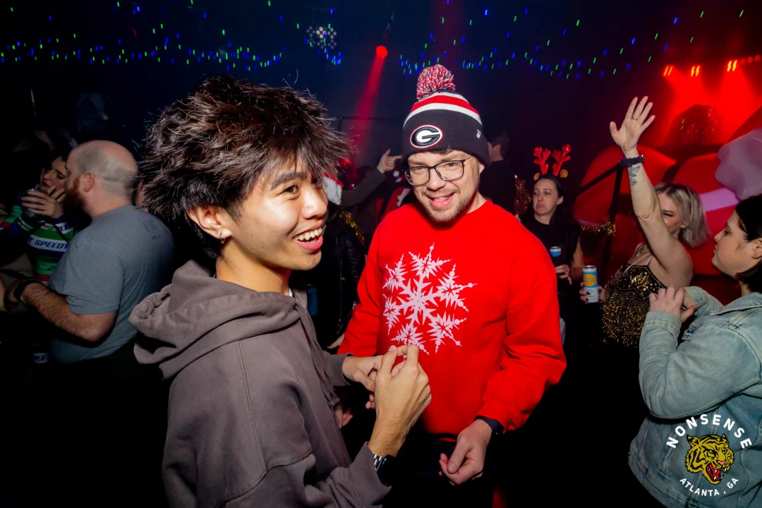 Nonsense Christmas 2025 - Kimber was the DJ - Scott was Santa - Madison was the Grumpy Elf - Photo by @hellacurious