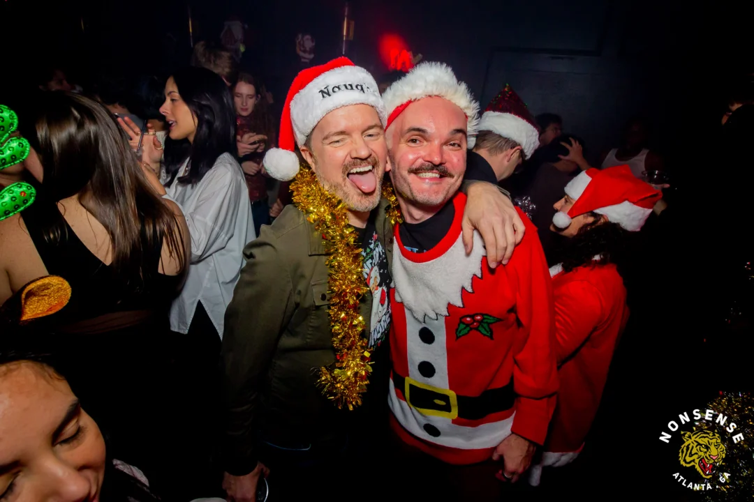 Nonsense Christmas 2025 - Kimber was the DJ - Scott was Santa - Madison was the Grumpy Elf - Photo by @hellacurious