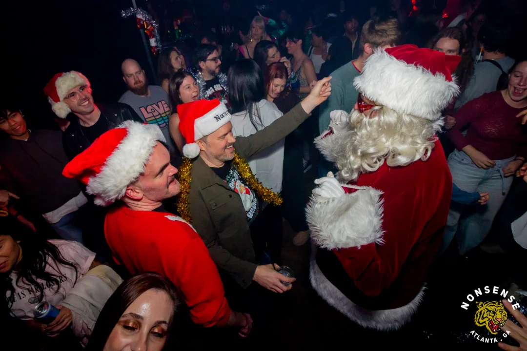 Nonsense Christmas 2025 - Kimber was the DJ - Scott was Santa - Madison was the Grumpy Elf - Photo by @hellacurious