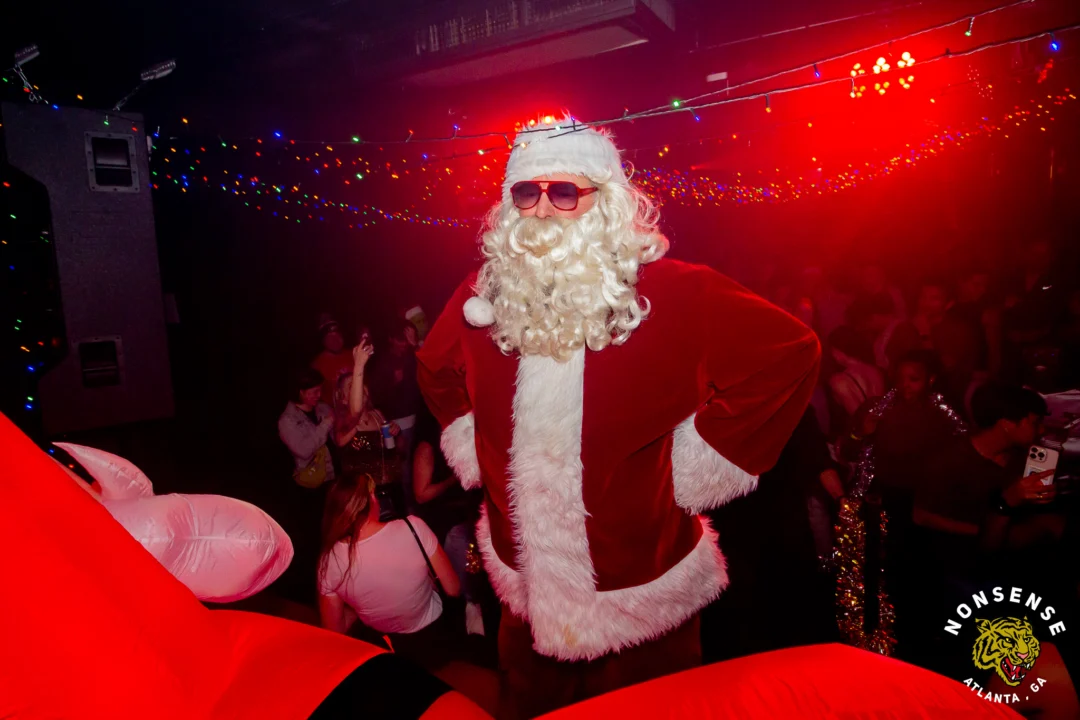 Nonsense Christmas 2025 - Kimber was the DJ - Scott was Santa - Madison was the Grumpy Elf - Photo by @hellacurious