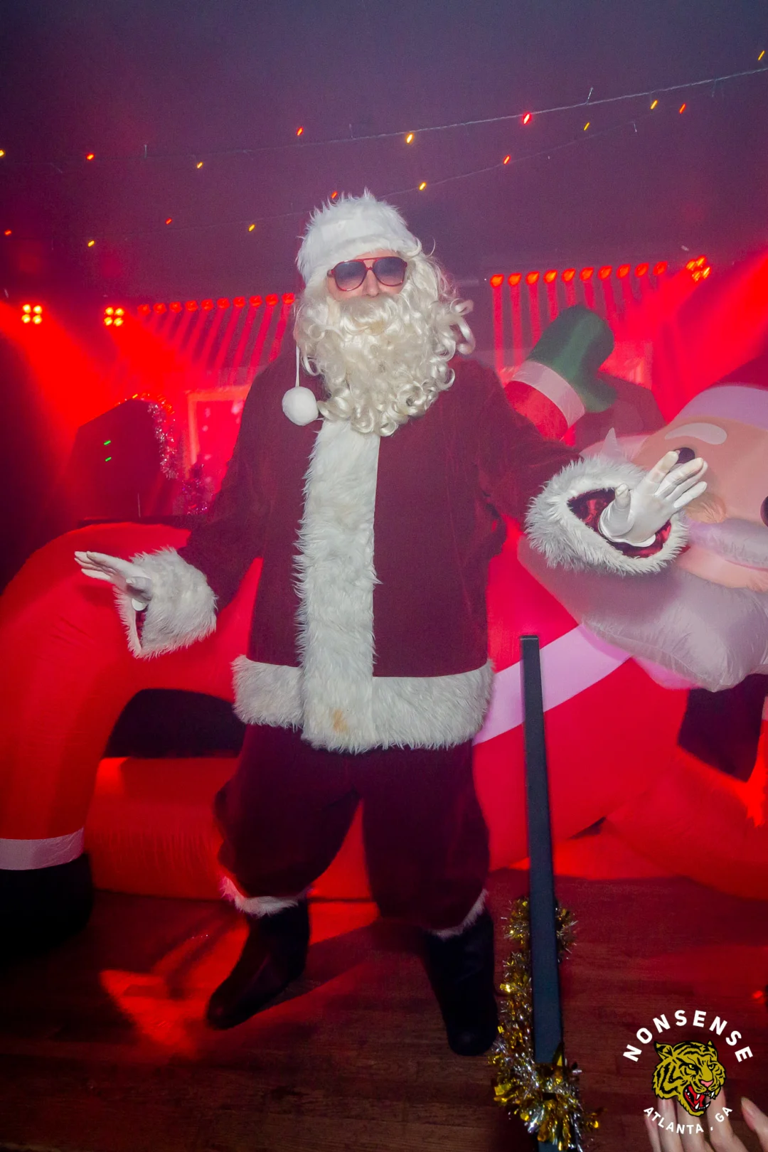 Nonsense Christmas 2025 - Kimber was the DJ - Scott was Santa - Madison was the Grumpy Elf - Photo by @hellacurious