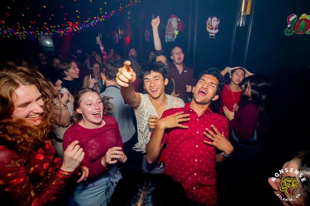 Nonsense Christmas 2025 - Kimber was the DJ - Scott was Santa - Madison was the Grumpy Elf - Photo by @hellacurious