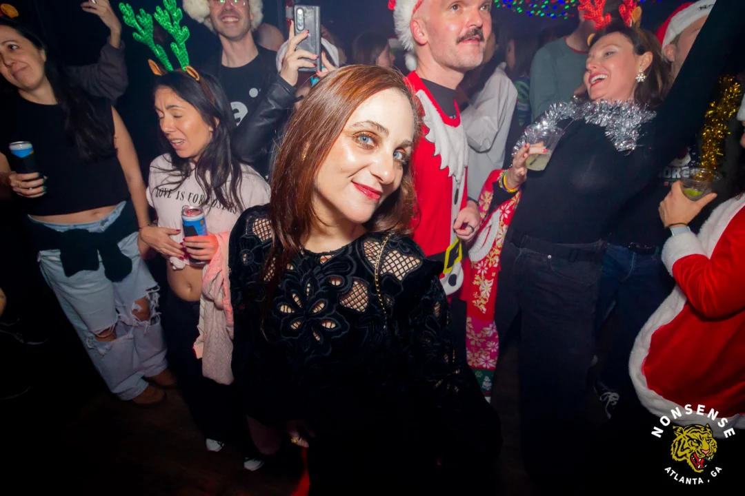 Nonsense Christmas 2025 - Kimber was the DJ - Scott was Santa - Madison was the Grumpy Elf - Photo by @hellacurious