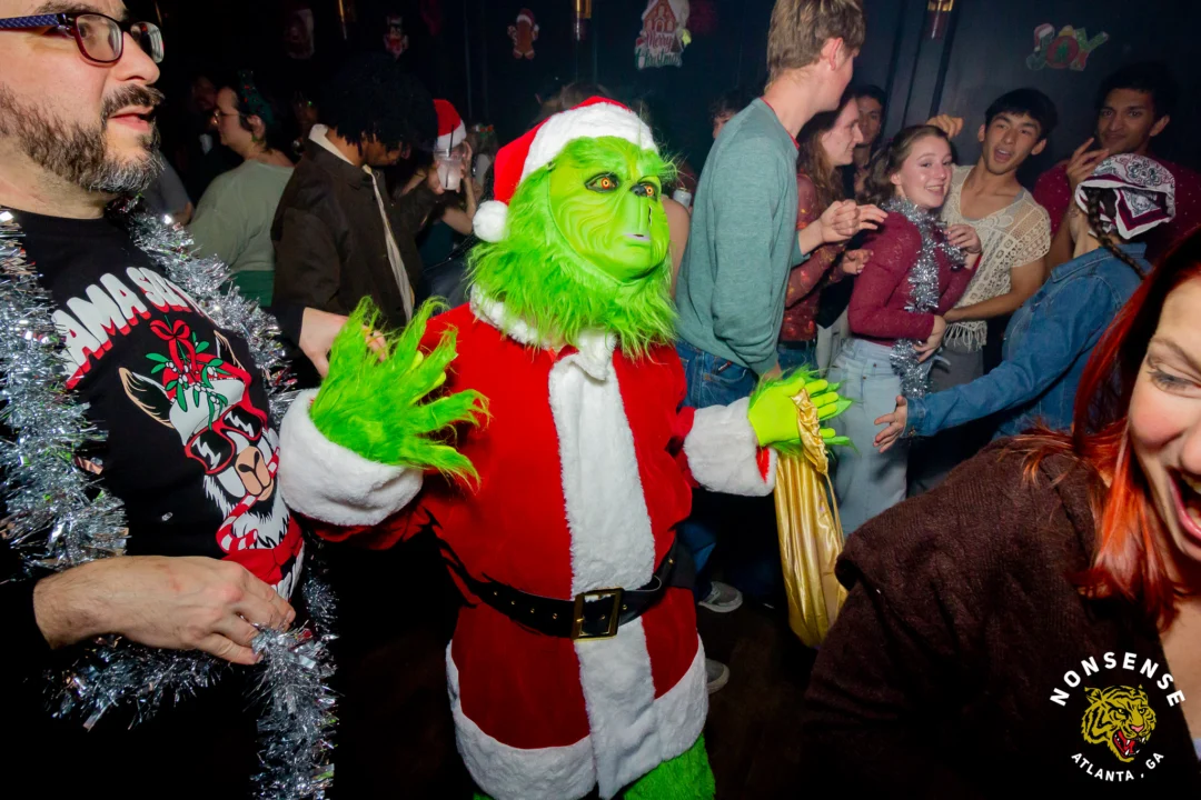 Nonsense Christmas 2025 - Kimber was the DJ - Scott was Santa - Madison was the Grumpy Elf - Photo by @hellacurious