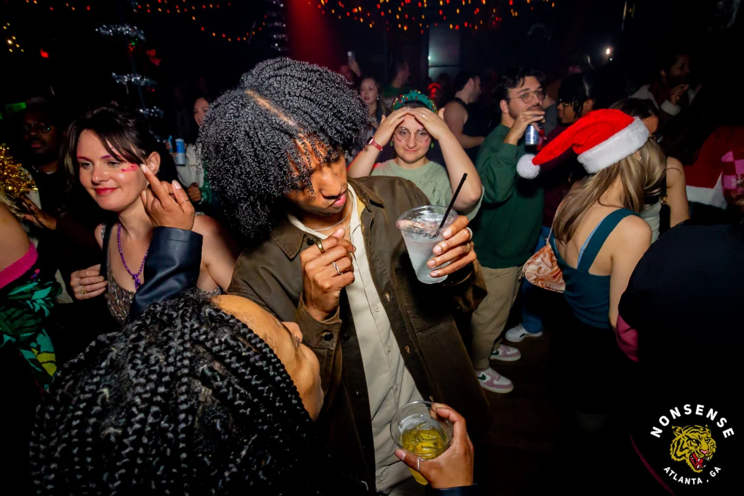 Nonsense Christmas 2025 - Kimber was the DJ - Scott was Santa - Madison was the Grumpy Elf - Photo by @hellacurious