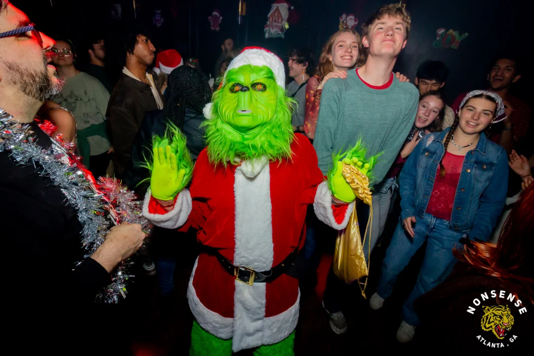 Nonsense Christmas 2025 - Kimber was the DJ - Scott was Santa - Madison was the Grumpy Elf - Photo by @hellacurious
