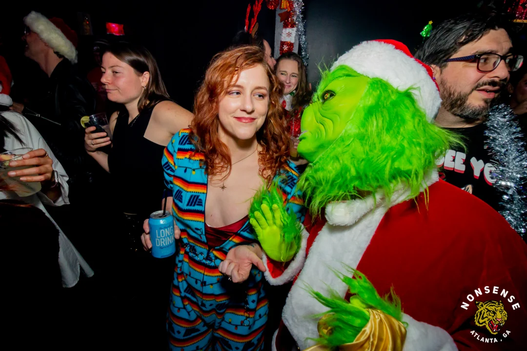 Nonsense Christmas 2025 - Kimber was the DJ - Scott was Santa - Madison was the Grumpy Elf - Photo by @hellacurious