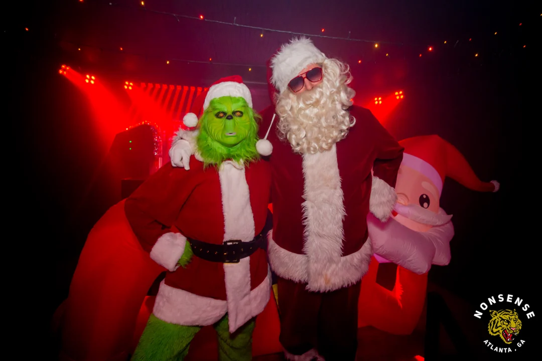 Nonsense Christmas 2025 - Kimber was the DJ - Scott was Santa - Madison was the Grumpy Elf - Photo by @hellacurious