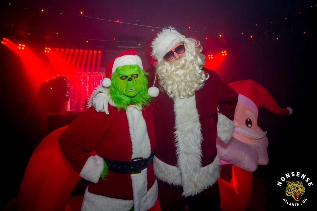 Nonsense Christmas 2025 - Kimber was the DJ - Scott was Santa - Madison was the Grumpy Elf - Photo by @hellacurious